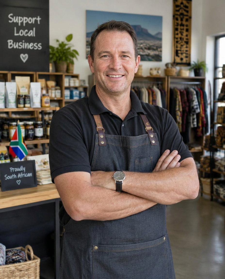 South African business owner in his own store